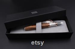 Personalized Fountain Pen Sterling Silver Italian Olive Wood. Handmade in Italy