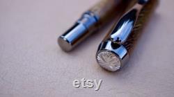 Pheasantwood Fountain Pen, Hand Turned Exotic Pheasantwood, Black Titanium and Platinum Hardware