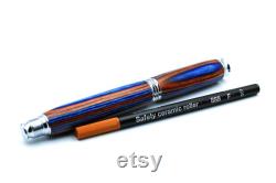 Prestige Glass Finish Wood Omega Ceramic Roller Pen Bluebell Hand made Multi Layered refillable