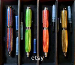 Prestige Glass Finish Wood Omega Ceramic Roller Pen Bluebell Hand made Multi Layered refillable
