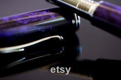 Purple Amethyst Fountain Pen Hand-carved Purple Fountain Pen Purple and White Resin Fountain Pen Black Titanium Pen