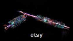 Purple Opal and Rose Gold Galaxy, Real Meteorite, Moldavite, Premium hand-made ,Fountain Pen Aurora Nebula, crystal glow, 23k Gold Nib