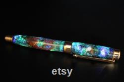 Purple Opal and Rose Gold Galaxy, Real Meteorite, Moldavite, Premium hand-made ,Fountain Pen Aurora Nebula, crystal glow, 23k Gold Nib