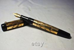 RESTORED Vintage Peerless stylized Brass overlay fountain pen