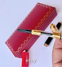 Rare Vintage Louis Cartier Dandy Black Lacquer And Gold Plated Fountain Pen Full Set SALE