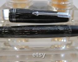 Restored Parker Fountain Pen Vacumatic Shadow Wave Black and Gray Fine Point Nib Vintage 1940