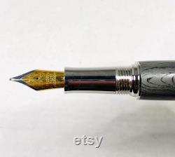 Rhodium and M3 Damascus Fountain Pen Magnificent Gift for Him or Her-OOAK