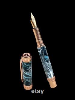 Rose Gold Fountain Pen, Handmade Luxury. Ink, Converter, Pen Sleeve, and Box Included. Handcrafted locally by Highlander Pen. Cumulus