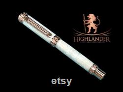 Rose Gold Fountain Pen Pearly Opal Handmade Luxury. Ink, Converter, Pen Sleeve, and Box Included. Handcrafted locally by Highlander Pen.