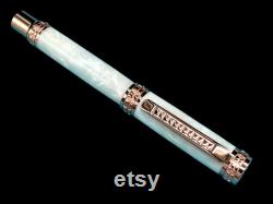 Rose Gold Fountain Pen Pearly Opal Handmade Luxury. Ink, Converter, Pen Sleeve, and Box Included. Handcrafted locally by Highlander Pen.