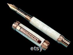 Rose Gold Fountain Pen Pearly Opal Handmade Luxury. Ink, Converter, Pen Sleeve, and Box Included. Handcrafted locally by Highlander Pen.