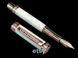 Rose Gold Fountain Pen Pearly Opal Handmade Luxury. Ink, Converter, Pen Sleeve, and Box Included. Handcrafted locally by Highlander Pen.