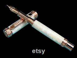 Rose Gold Fountain Pen Pearly Opal Handmade Luxury. Ink, Converter, Pen Sleeve, and Box Included. Handcrafted locally by Highlander Pen.