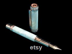 Rose Gold Fountain Pen Pearly Opal Handmade Luxury. Ink, Converter, Pen Sleeve, and Box Included. Handcrafted locally by Highlander Pen.