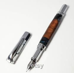 Satin Vertex Fountain Pen With Magnetic Cap and Hybrid Cedar Wood and Resin Barrel, Perfect Handmade Valentine Gift for Her Him