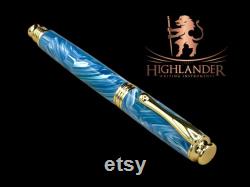 Sky Blue and White Acrylic Artisan Handcrafted Fountain Pen. Luxury with Precision Writing. Choose Your Ink Color Hand Made in Colorado.