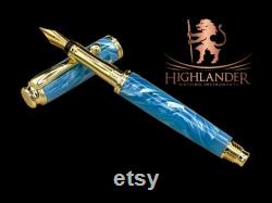 Sky Blue and White Acrylic Artisan Handcrafted Fountain Pen. Luxury with Precision Writing. Choose Your Ink Color Hand Made in Colorado.