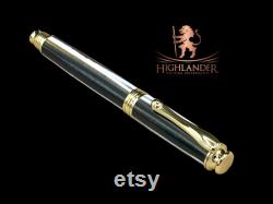 Striking Black White and Gold Acrylic Artisan Handcrafted Fountain Pen. Luxury and Precision. Choose From 6 Ink Colors Hand Made in Colorado.