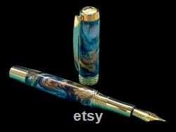 Striking Molten Metals Handcrafted Luxury Gold Fountain Pen, One of a Kind, Handmade in Colorado. Ink, Converter, Sleeve, and Box Included.