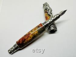 Stunning Dragon Fountain Pen in Pewter - Made with Dyed Box Elder Wood