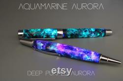 Stylish Space Pen, Galaxy Art, Real Meteorite, Moldavite, Opal, Premium hand-made , Aurora Nebula, crystal glow, Gold, Chrome, Ballpoint