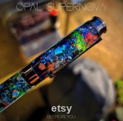 Supernova Meteorite Fountain Pen, Galaxy Art, Real Meteorite Moldavite and Opal, hand-made parts,Aurora Nebula, crystal glow, 23k Gold Nib