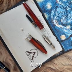 Used Visconti Firenze Van Gogh Red Coral Fountain Pen Rare Luoshi 22KGP Blue Fountain Pen Gift, Luxury Pens Gift for office, See Damaged Box