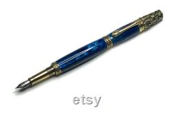 Victorian Fountain Pen Antique Brass, Blue, unique Birthday gift, for him, Retirement gift, for her, for her, Christmas gift