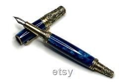 Victorian Fountain Pen Antique Brass, Blue, unique Birthday gift, for him, Retirement gift, for her, for her, Christmas gift
