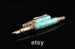 Victorian Fountain Pen Handmade Turquoise and Gold Tru-Stone Fountain Pen Elegant Fountain Pen Executive Gift Polished Stone Pen