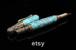 Victorian Fountain Pen Handmade Turquoise and Gold Tru-Stone Fountain Pen Elegant Fountain Pen Executive Gift Polished Stone Pen