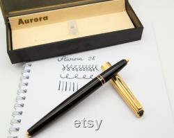 Vintage Aurora 98 Black Gold Magic Reserve Fountain Pen 14K Gold M Nib