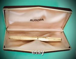 Vintage Aurora Fountain Pen Solid 925 Hallmarked Silver Body in Gold Finish 14 Karat Solid Gold Nib Made in Italy Original Gift Box