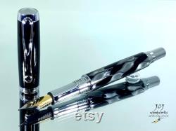 Vintage Cellulose Acetate and Black Ebonite Fountain Pen with Chrome Components