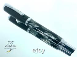 Vintage Cellulose Acetate and Black Ebonite Fountain Pen with Chrome Components