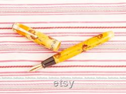 Vintage Conway Stewart 22 Cream Ivory Floral Blossoms Grecian Gold Capband Fountain Pen RARE only 2000 Produced