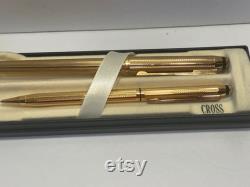 Vintage Cross Fountain Pen 18K Gold Tip and Cross Pencil Set, Gold and Black, Fountain Pen tip is marked 18K 750, Both working condition