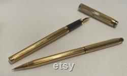 Vintage Cross Fountain Pen 18K Gold Tip and Cross Pencil Set, Gold and Black, Fountain Pen tip is marked 18K 750, Both working condition