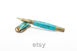 Vintage Fountain Pen Turquoise with Gold Fountain Pen Tru-Stone Fountain Pen Executive Gift Polished Stone Pen Rustic Pen
