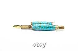 Vintage Fountain Pen Turquoise with Gold Fountain Pen Tru-Stone Fountain Pen Executive Gift Polished Stone Pen Rustic Pen