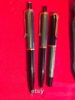 Vintage Germany Pelikan Green Striated Fountain Pen, Ballpoint Pen and Pencil Set