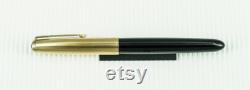 Vintage Nice 12K Rolled Gold and Black Resin Fountain Pen Aerometric Parker 51, 14K Gold F Nib, Jeweled Cap, Made in England, Wonderful gift