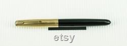 Vintage Nice 12K Rolled Gold and Black Resin Fountain Pen Aerometric Parker 51, 14K Gold F Nib, Jeweled Cap, Made in England, Wonderful gift