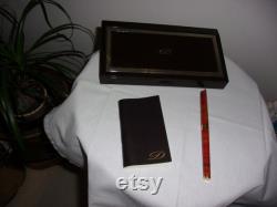 Vintage S.T. Dupont France Tortoise Laque De Chine 18K Gold Nib Fountain Pen With Booklet And Dupont Case