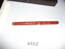 Vintage S.T. Dupont France Tortoise Laque De Chine 18K Gold Nib Fountain Pen With Booklet And Dupont Case