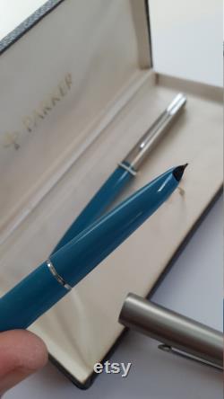 Vintage circa 1960's Parker 61 Classic pen and pencil set original hard case and paperwork, Turquoise barrel, could be new