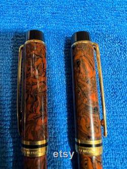 Waterman Ideal Brown Marble Fountain Pen nib 18k and Ballpoint Pen Set