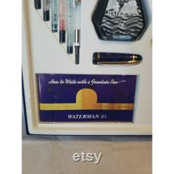 Waterman Paris Purple Blue Phileas Marble Fountain Pen Writing Set Box Ink