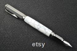 White and Black Stone Composite Fountain Pen, Chrome Finish, Magnetic Cap, Executive Gift, Desk Accessory, Office Gift