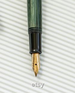 Wonderful Torpedo Shaped Green Striped Pelikan 140 fountain pen Year of production 1960-1965, 14K 585 EF Nib, Wonderful gift
